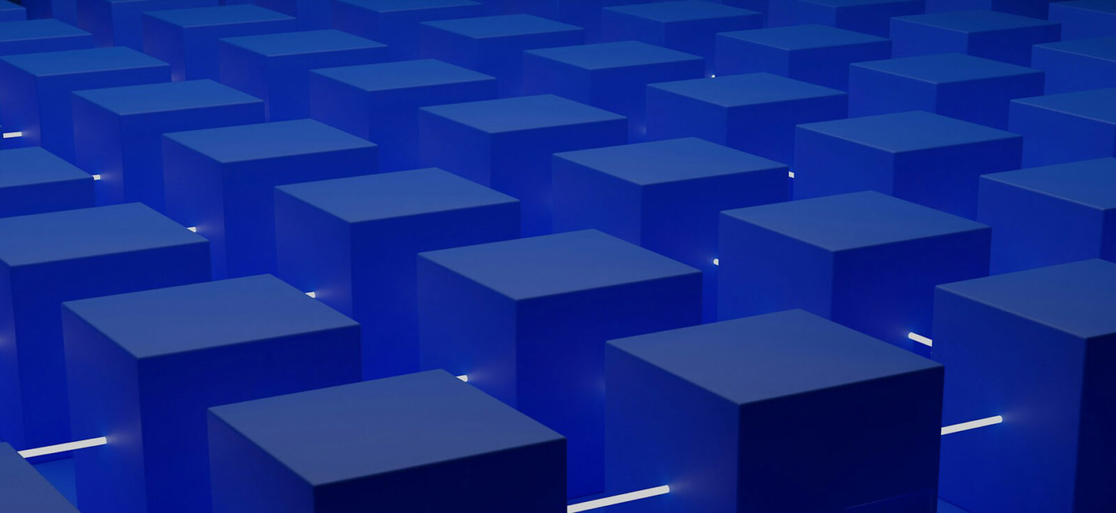ensemble de cube bleus reliés par un faisceau lumineux