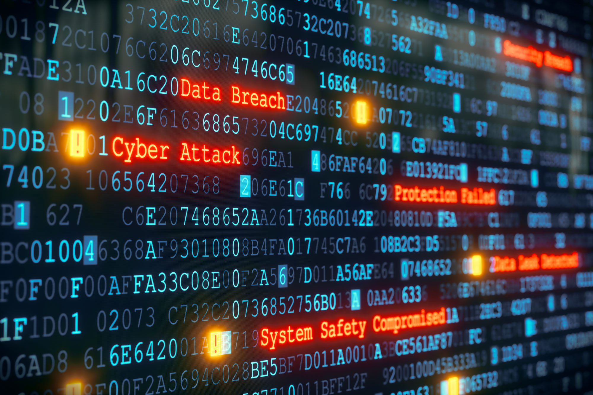 écran affichant des mots-clés évoquant des alertes de sécurité