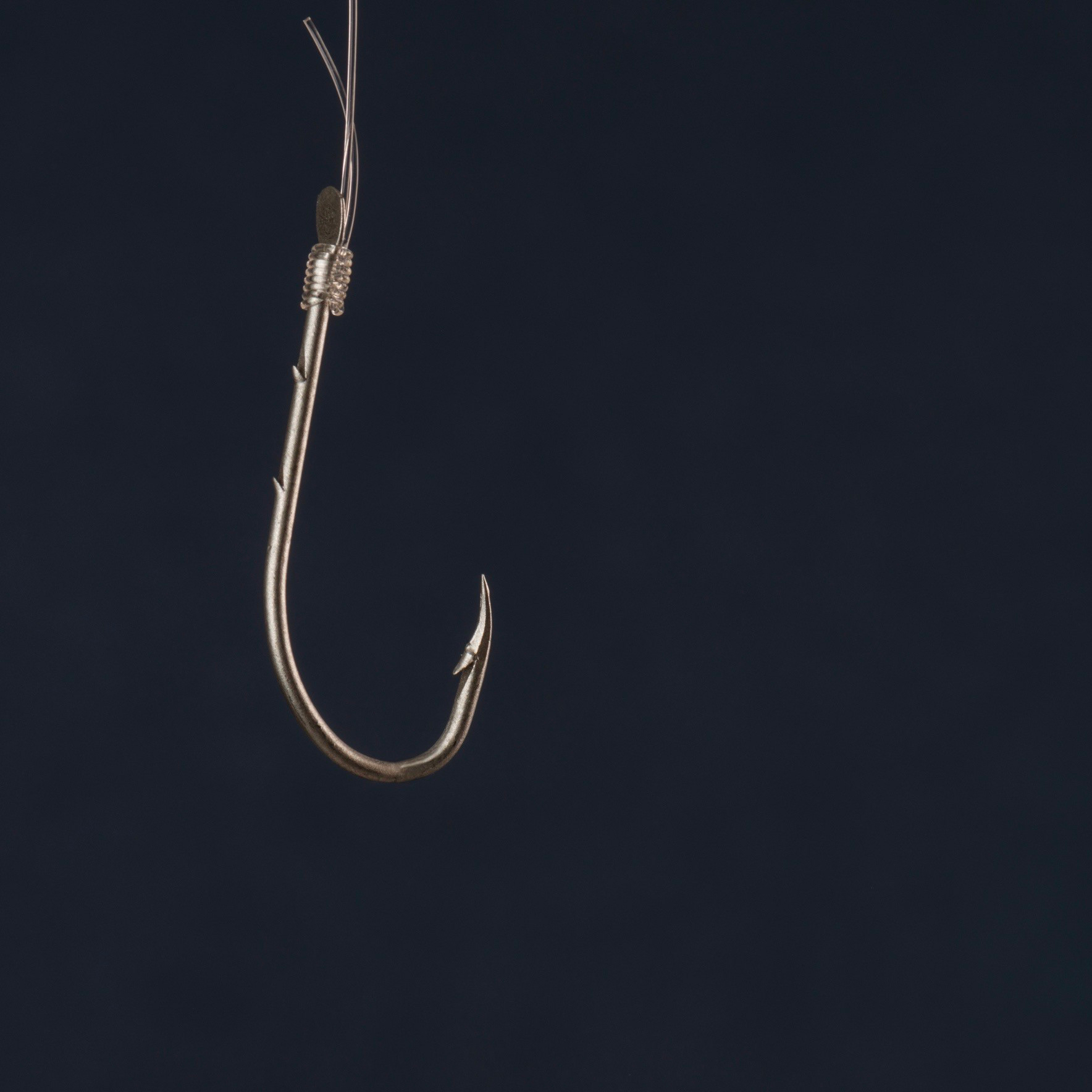 hameçon en métal suspendu dans le noir