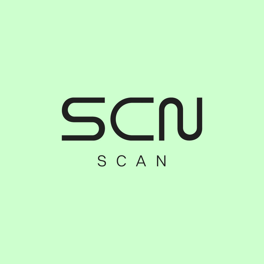 logo SCAN composé des lettres SCN sur fond jaune pastel