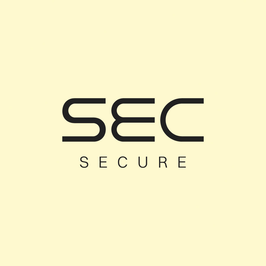 logo SECURE composé des lettres SEC sur fond jaune pastel