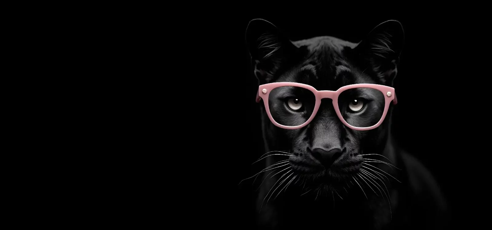 tête d'une panthère noire qui porte des lunettes roses