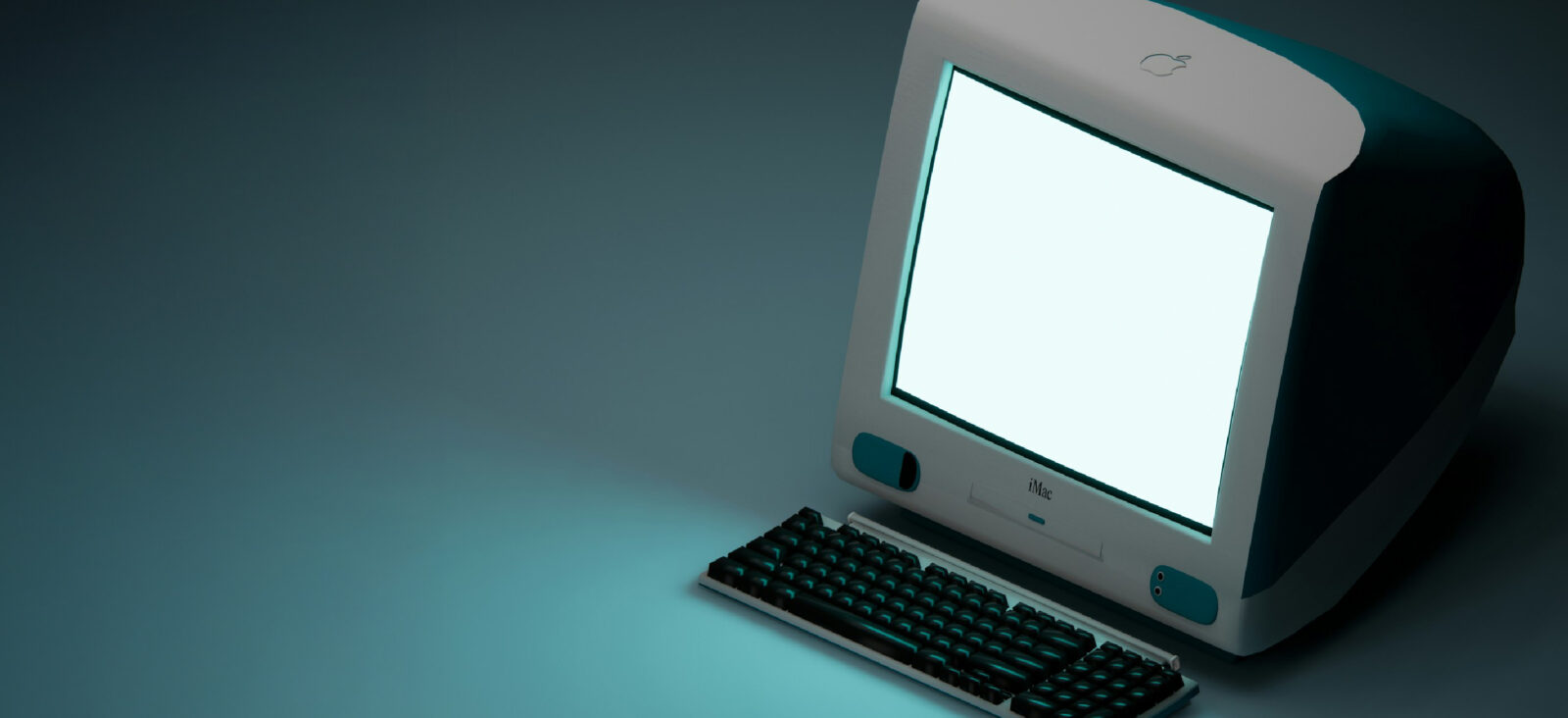 ancien ordinateur allumé avec un écran blanc