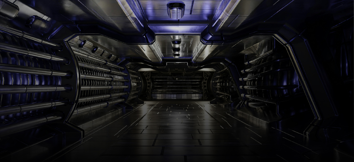 Couloir d'un vaisseau futuriste sombre